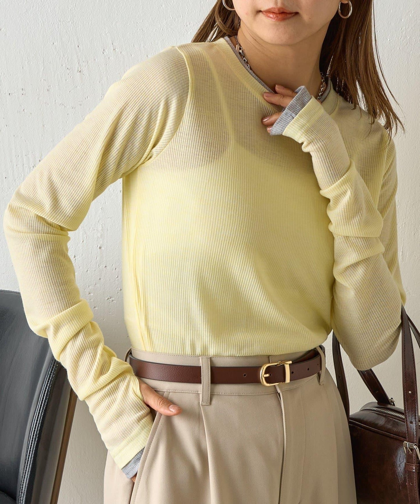 透視羅紋疊穿感長袖T恤