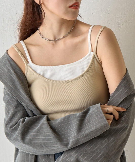 帶胸墊層次羅紋吊帶背心