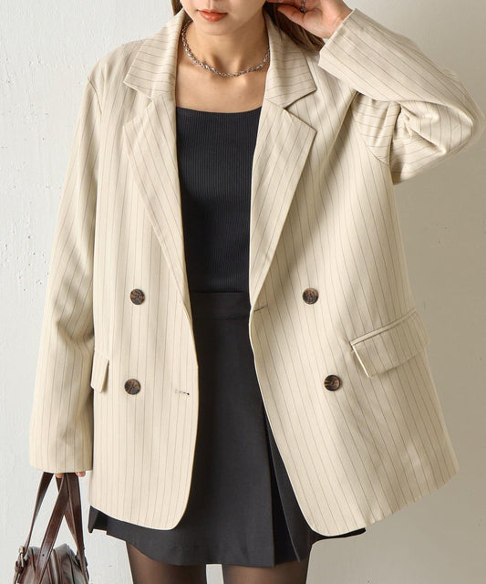 條紋雙排扣西裝外套