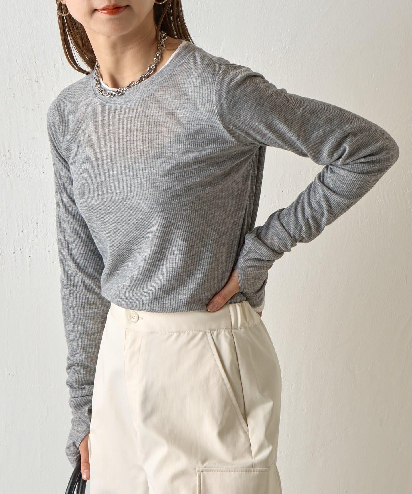 透視羅紋疊穿感長袖T恤