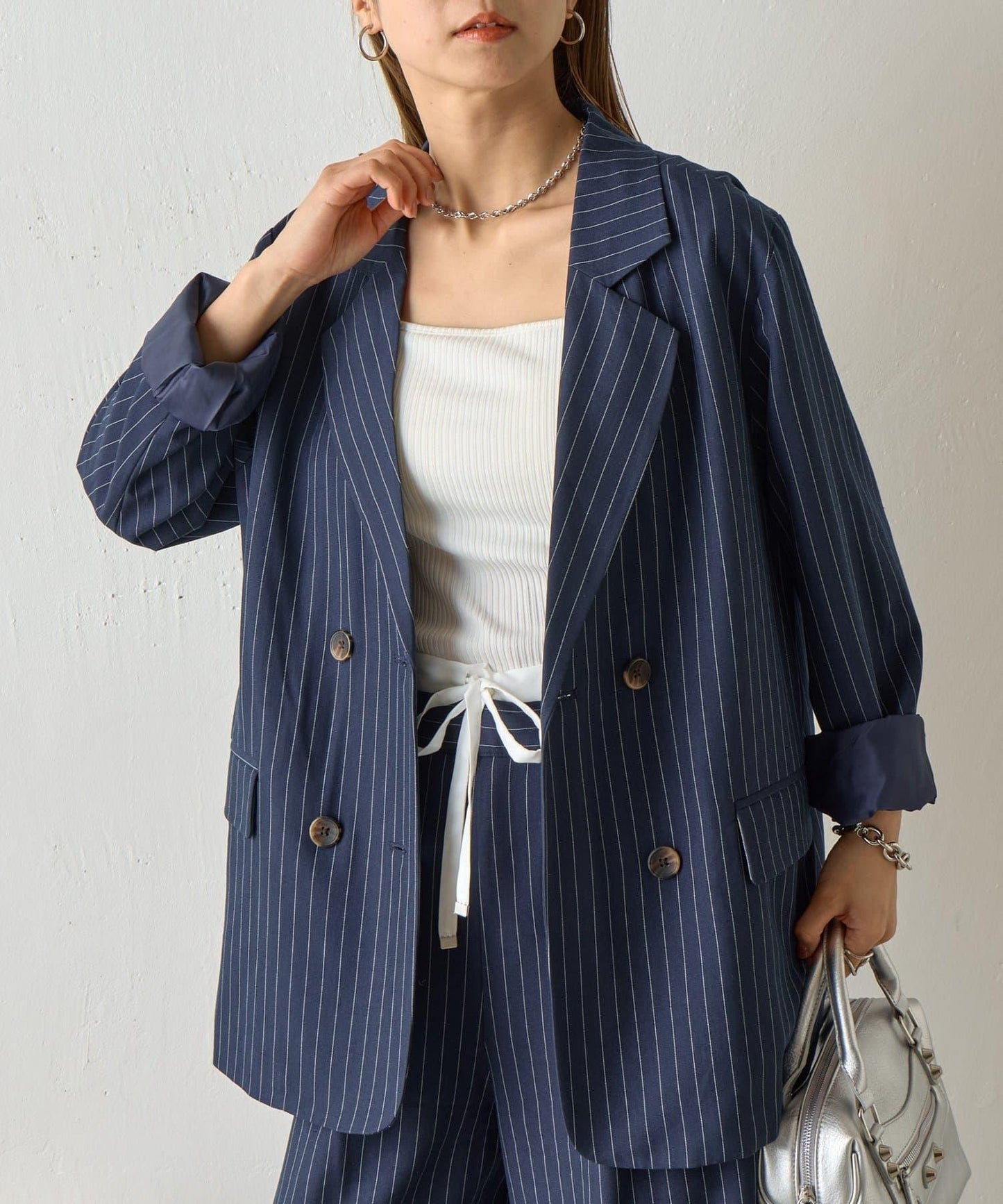 條紋雙排扣西裝外套