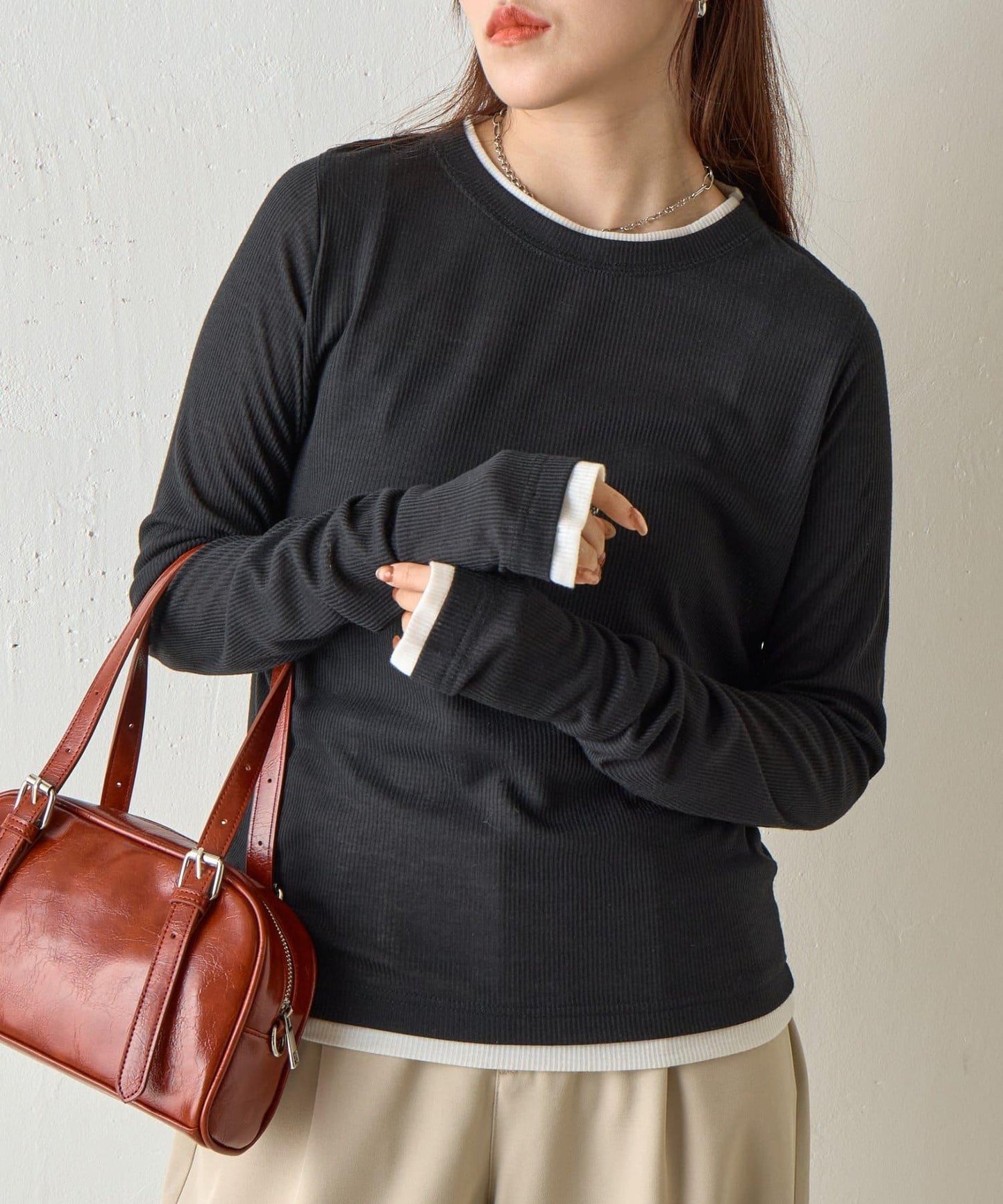 透視羅紋疊穿感長袖T恤