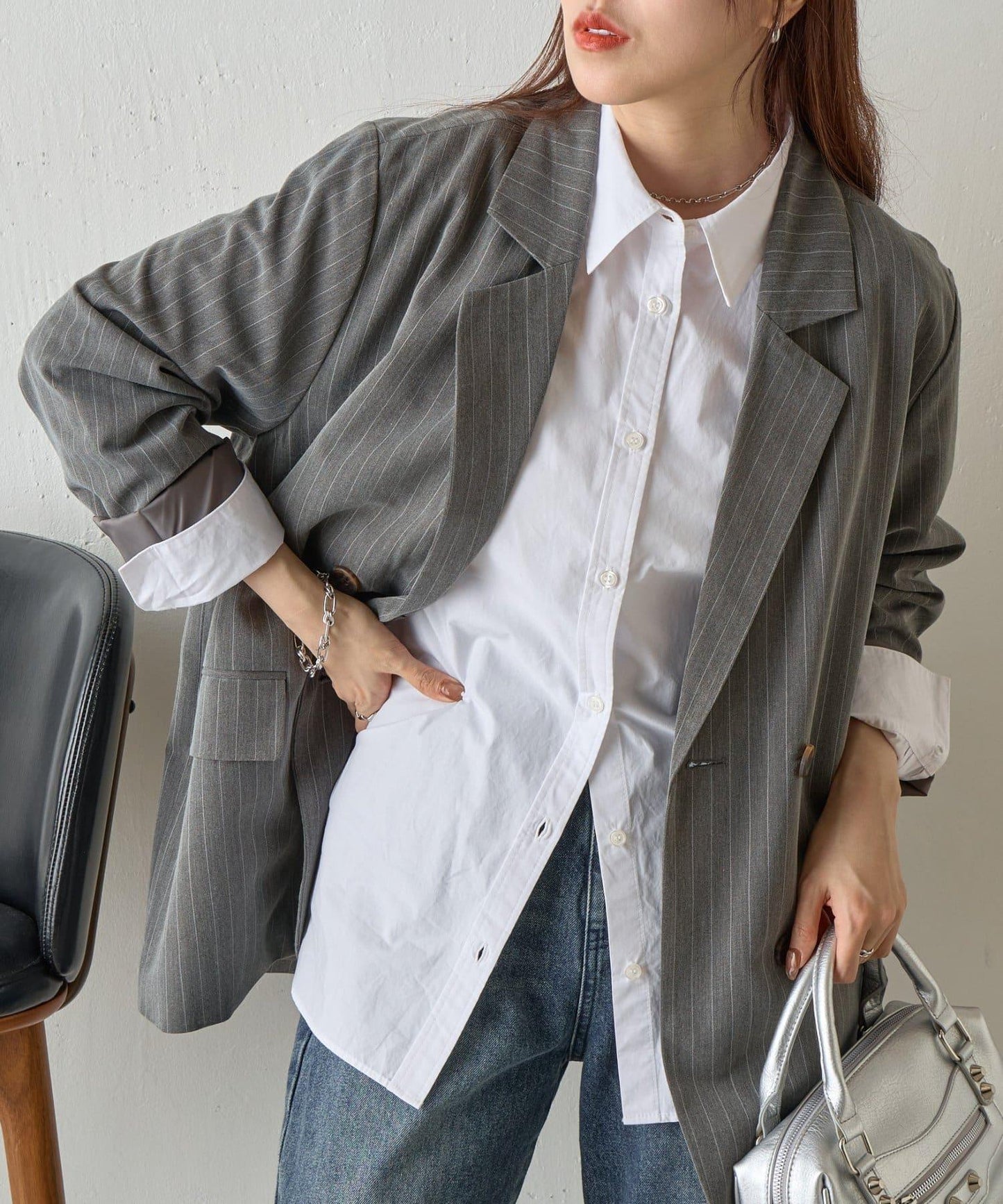 條紋雙排扣西裝外套