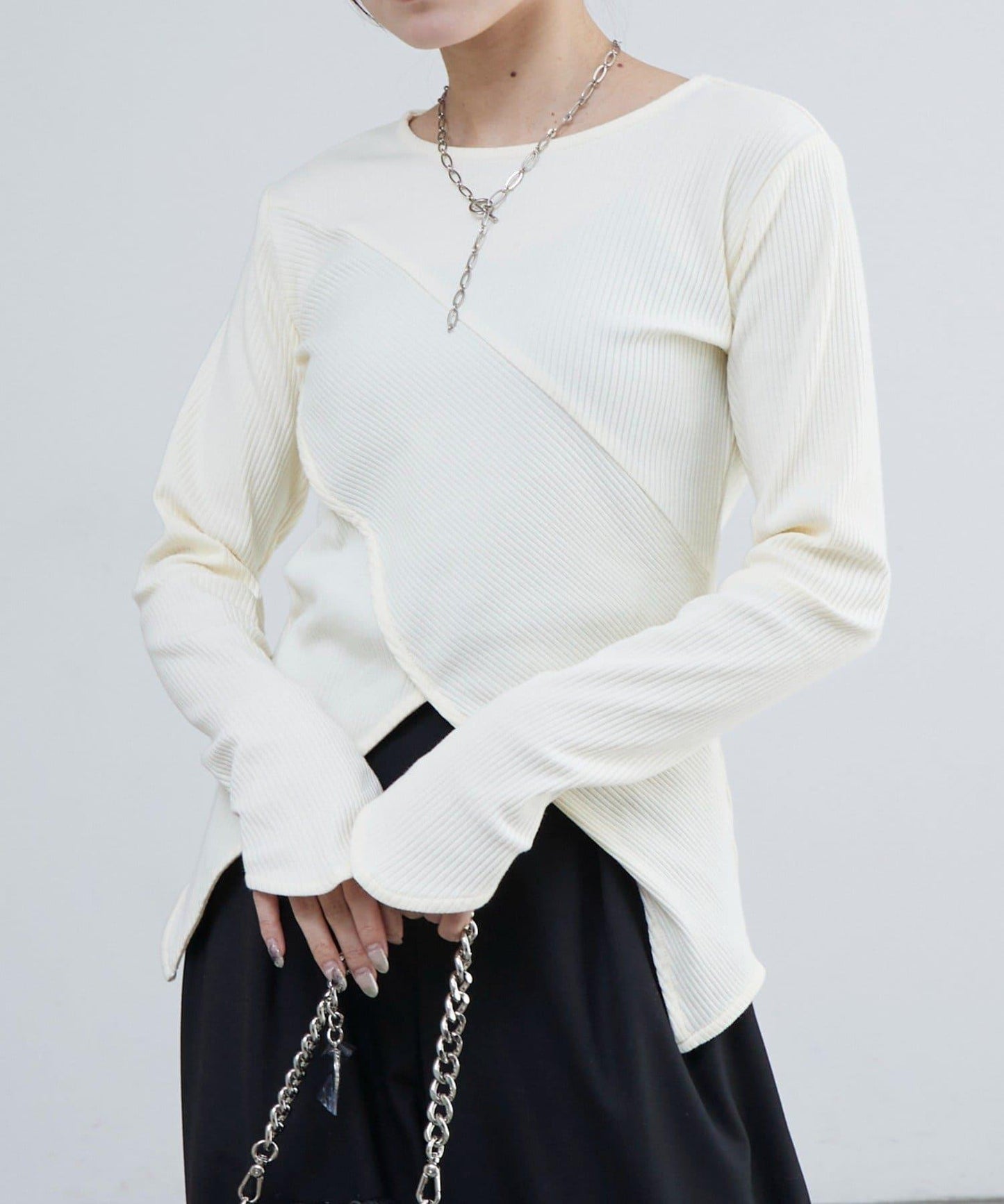 羅紋拼接設計上衣