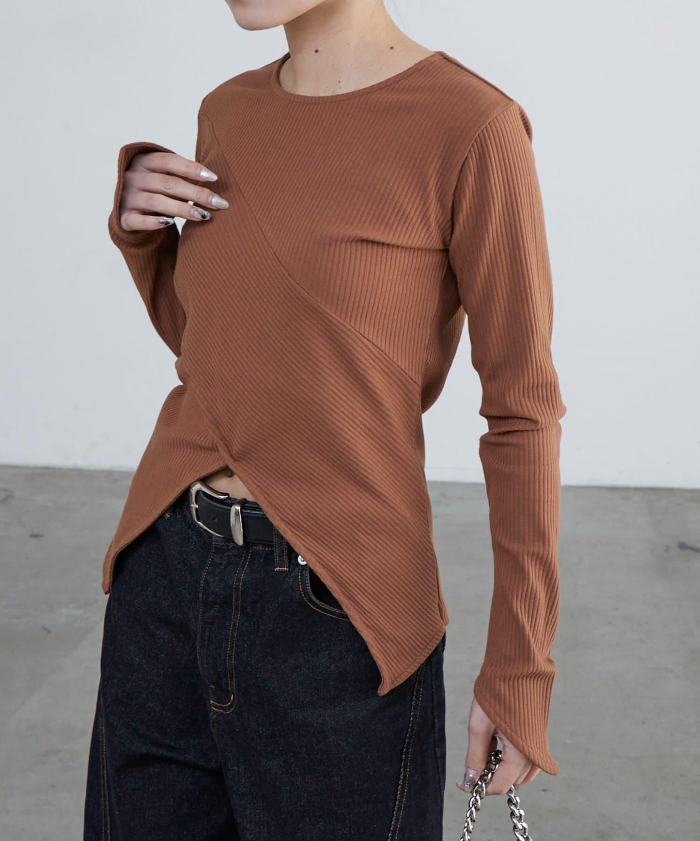 羅紋拼接設計上衣