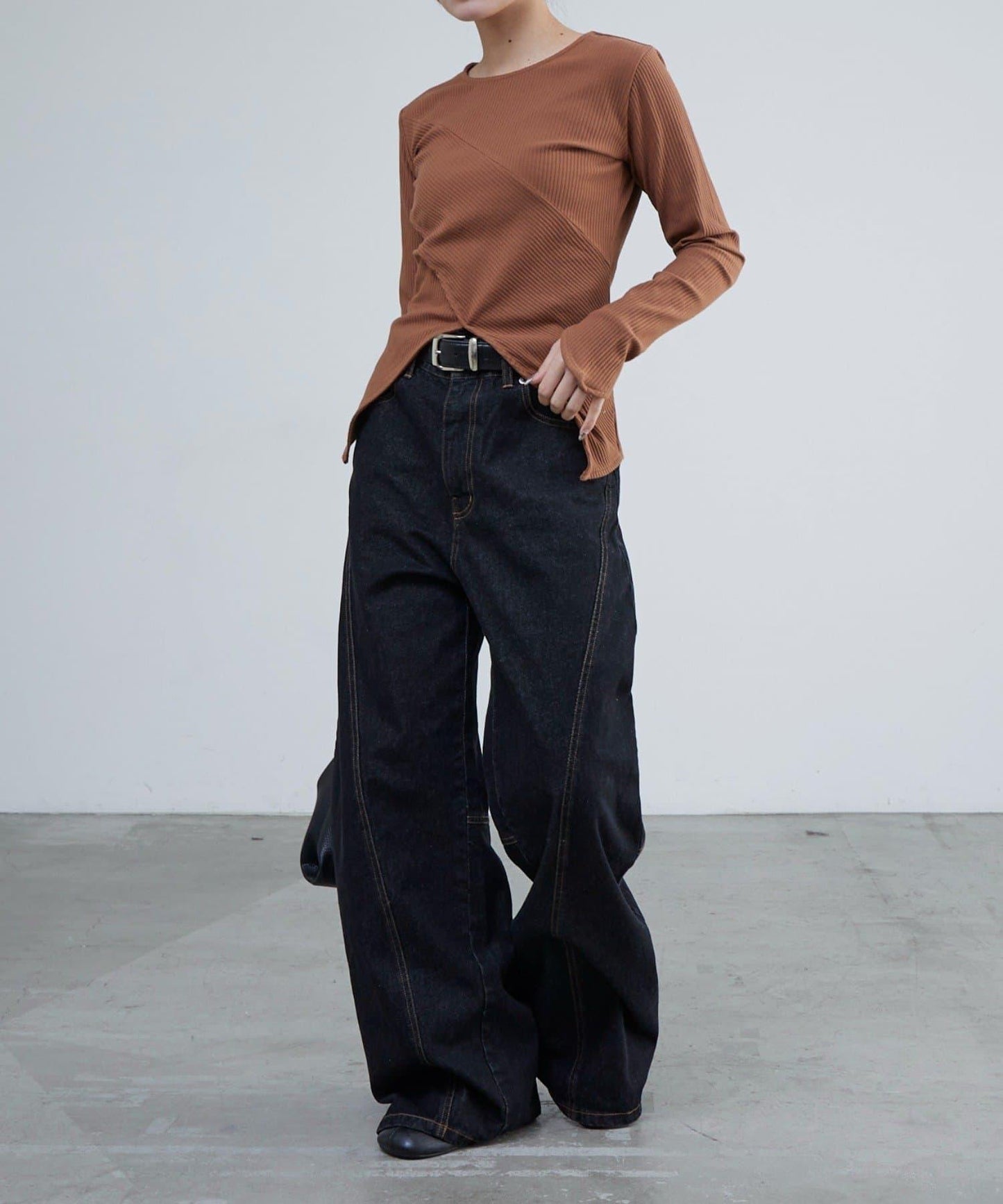 羅紋拼接設計上衣