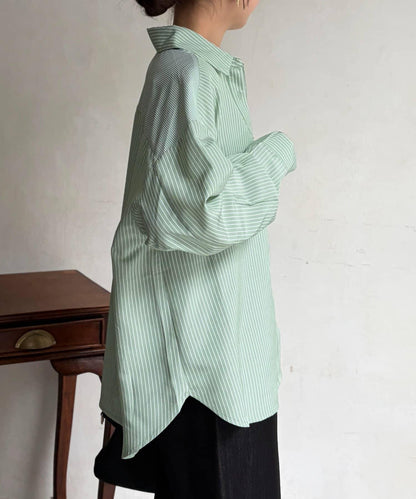 條紋後拼接設計鈕釦襯衫