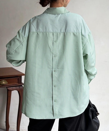 條紋後拼接設計鈕釦襯衫