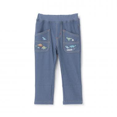 長款直筒 恐龍刺繡 褲子