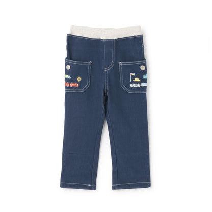 長款直筒 交通工具刺繡 褲子