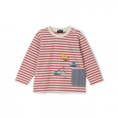 工程車口袋圖案 條紋 長袖T恤