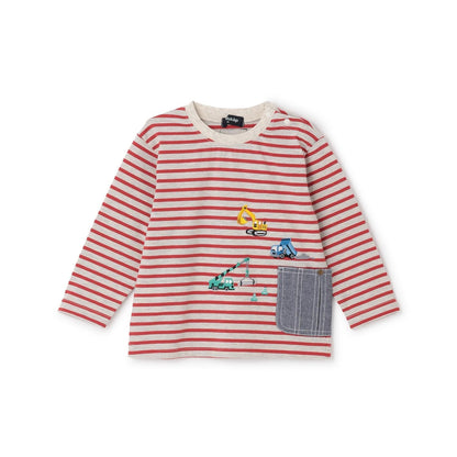 工程車口袋圖案 條紋 長袖T恤
