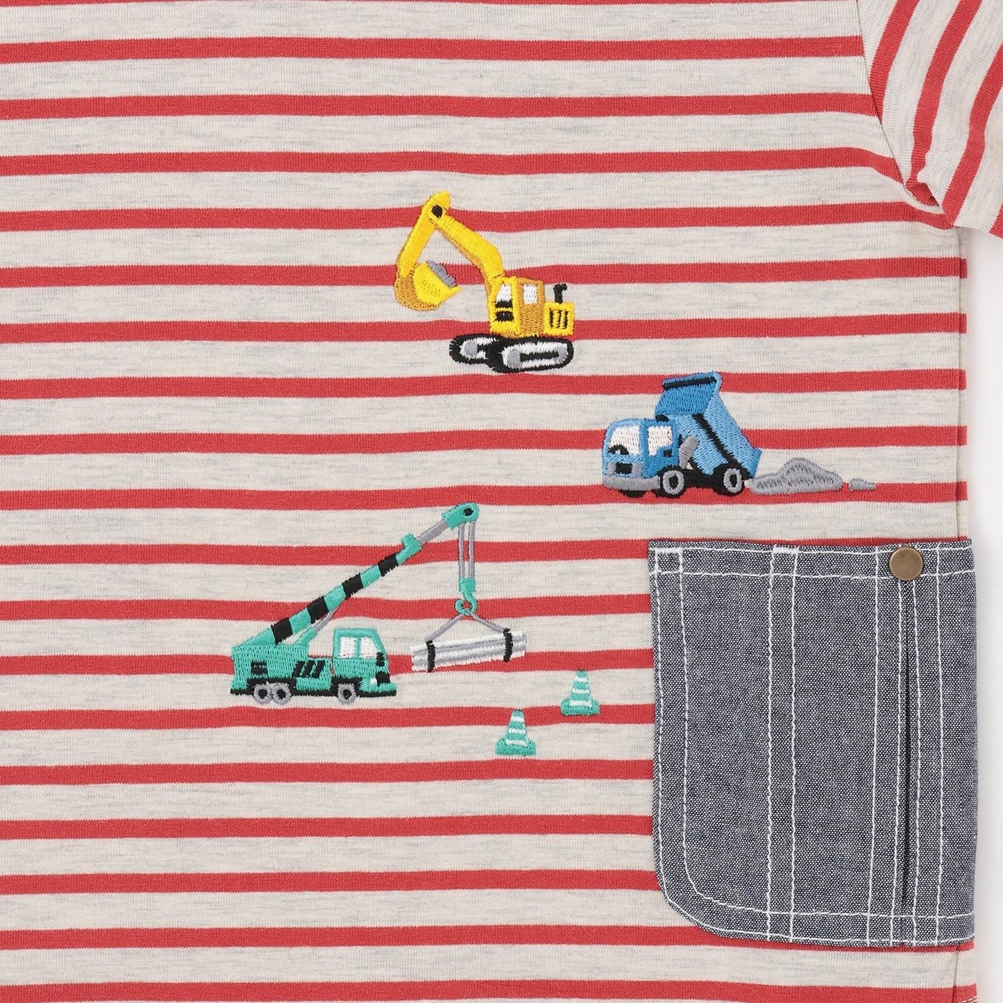 工程車口袋圖案 條紋 長袖T恤