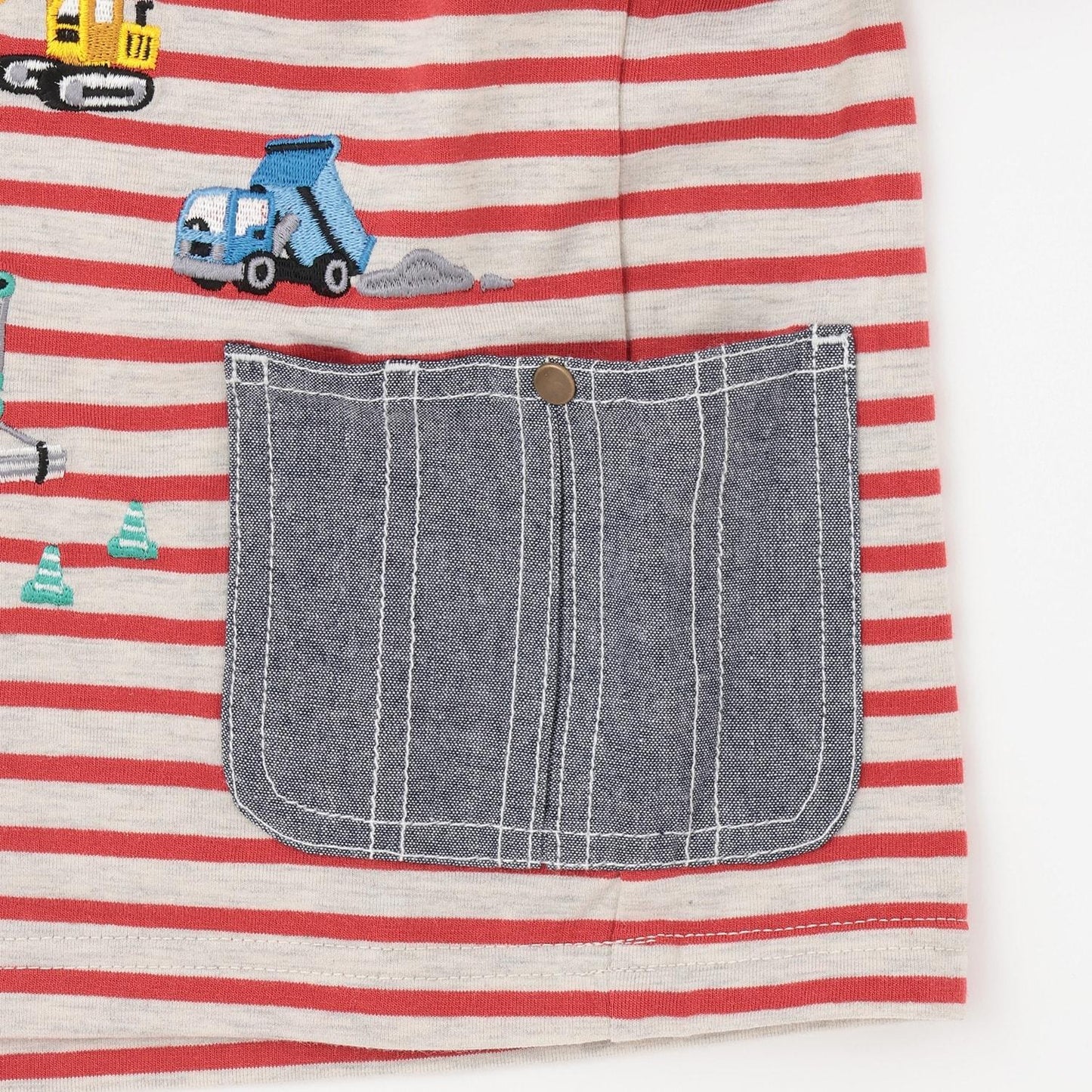 工程車口袋圖案 條紋 長袖T恤