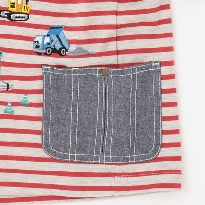 工程車口袋圖案 條紋 長袖T恤