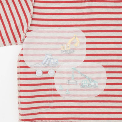 工程車口袋圖案 條紋 長袖T恤