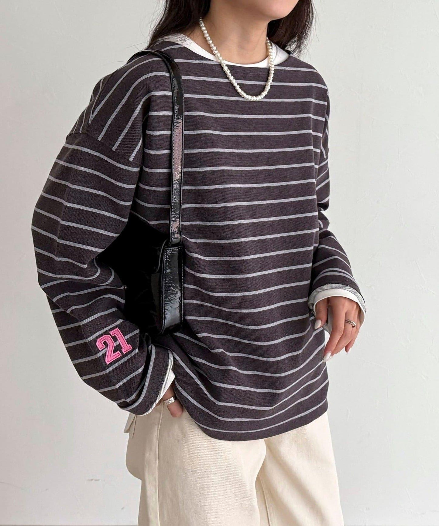 寬鬆版型 條紋 針織套頭衫