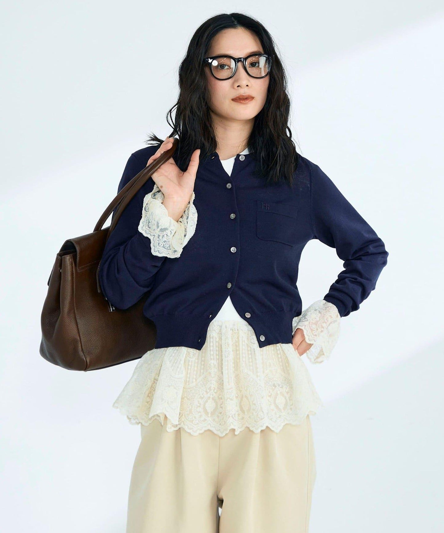 FR刺繡 BASIC 棉混 針織開衫