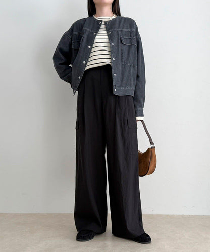 微色調牛仔無領夾克