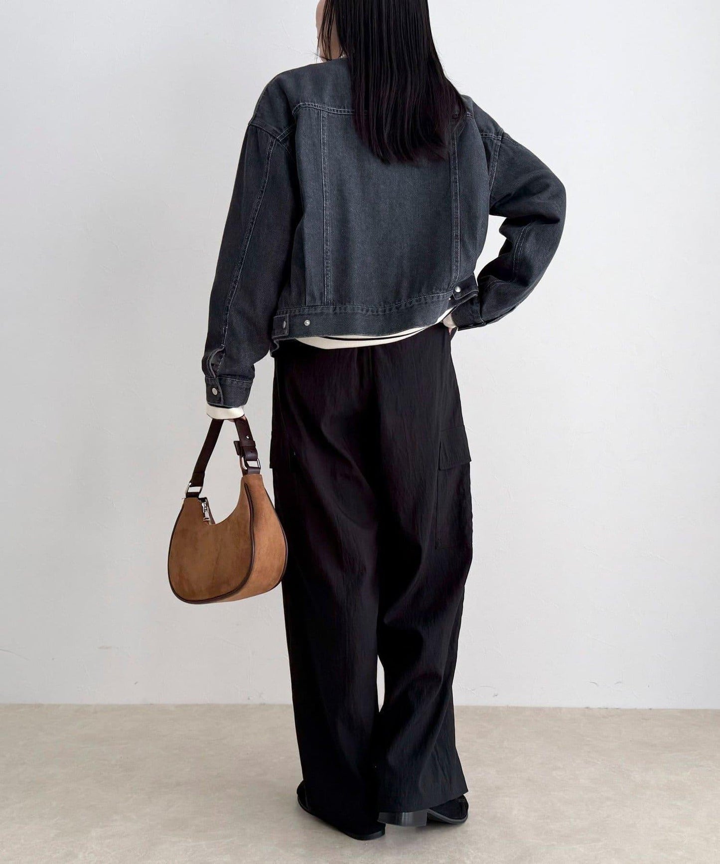 微色調牛仔無領夾克