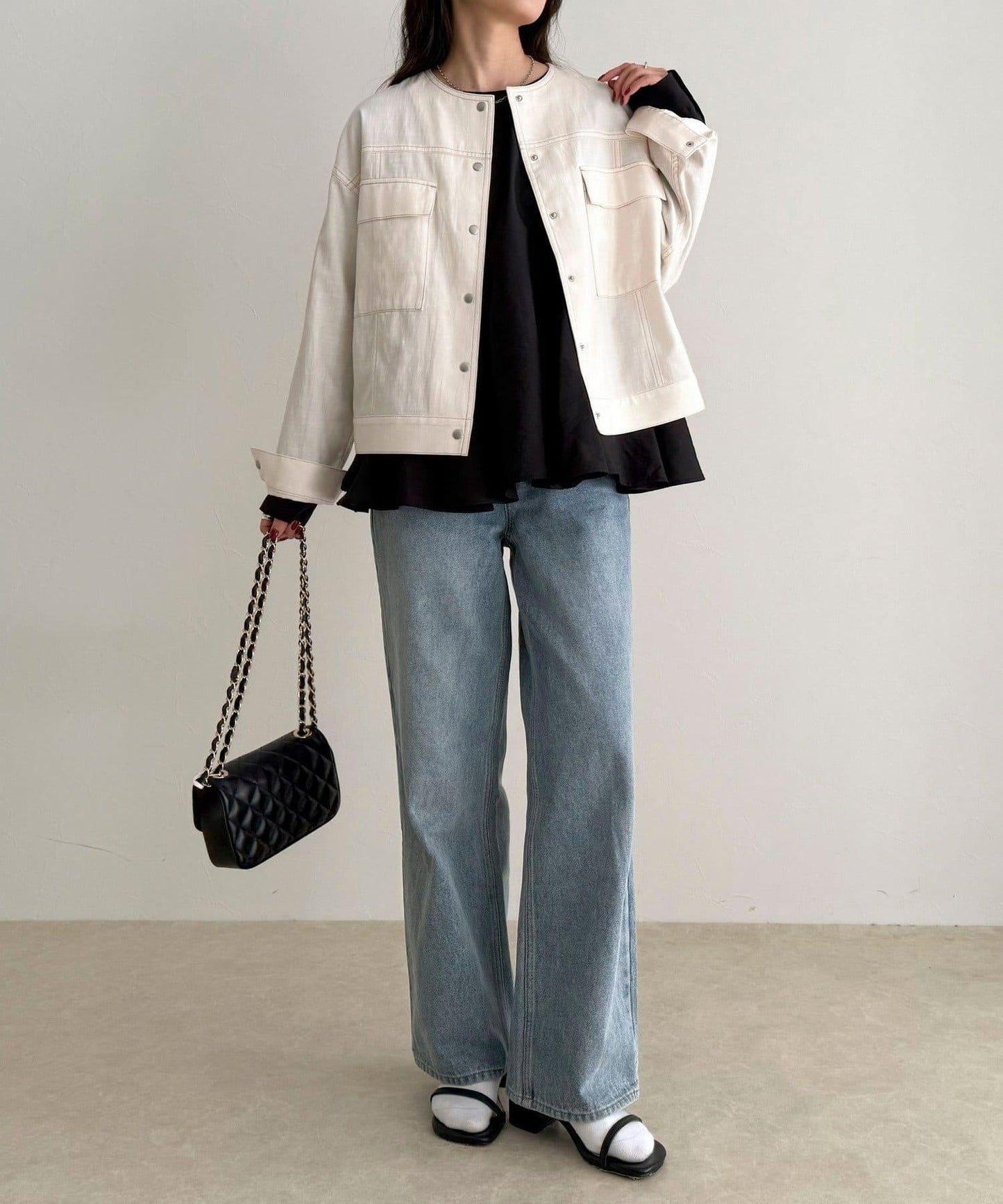 微色調牛仔無領夾克