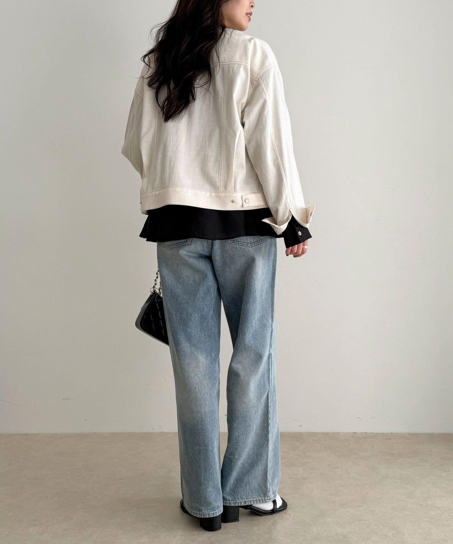 微色調牛仔無領夾克