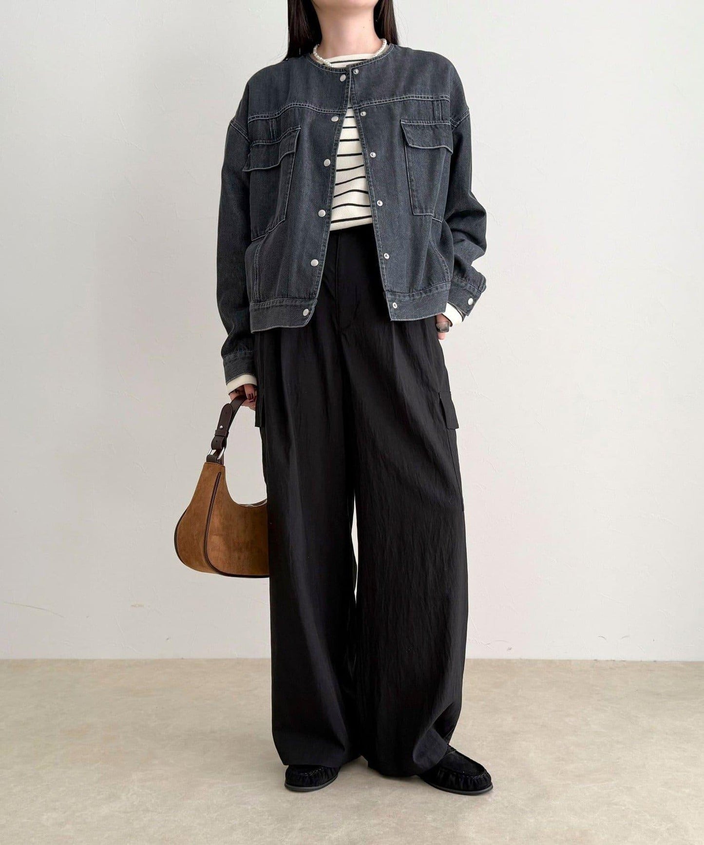 微色調牛仔無領夾克