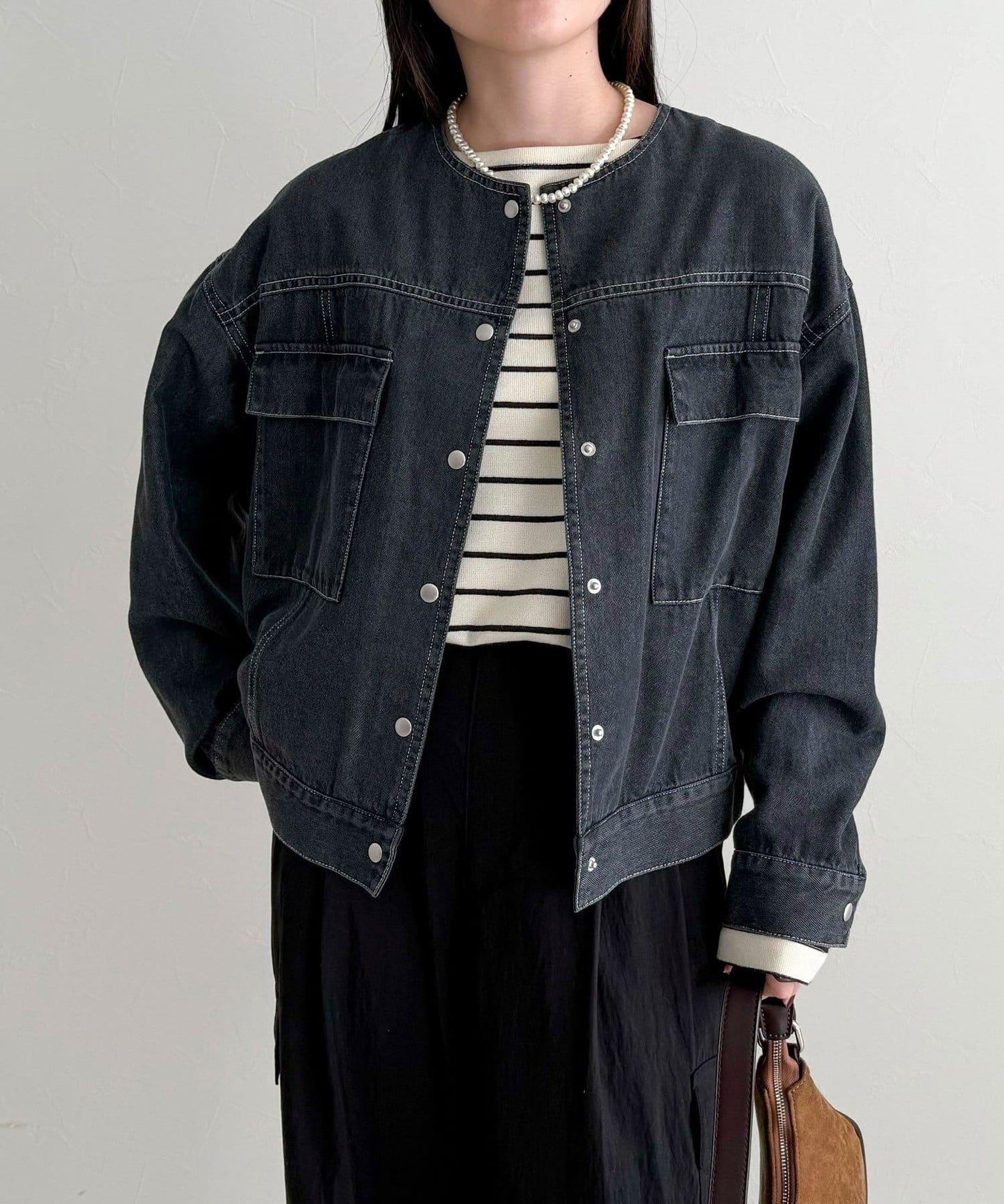 微色調牛仔無領夾克