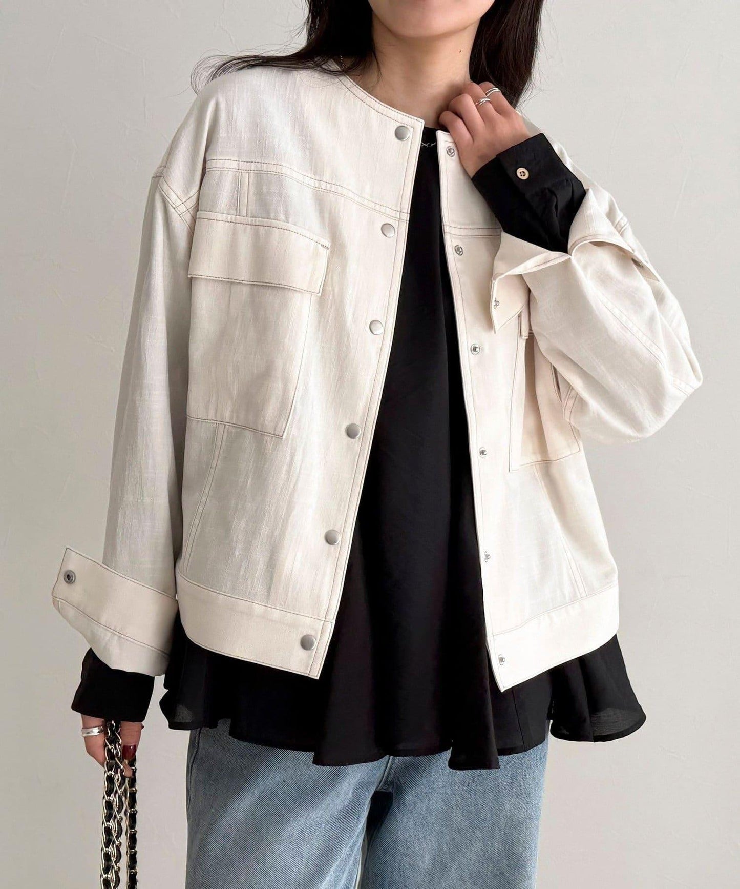 微色調牛仔無領夾克