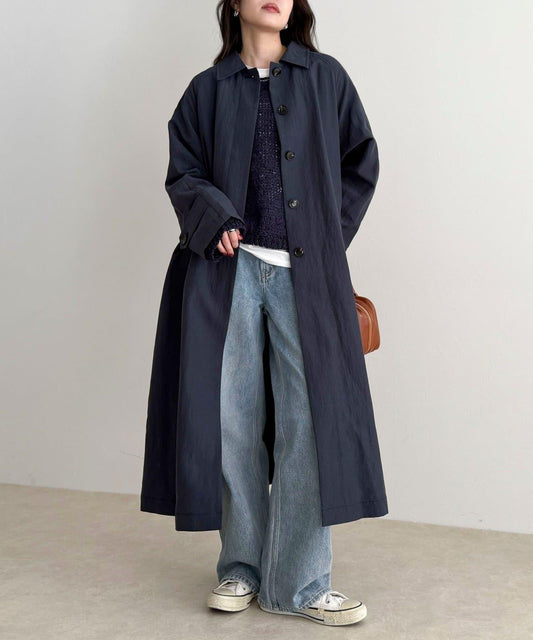 亞麻混柔軟處理翻領大衣