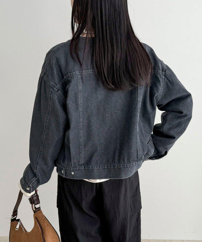 微色調牛仔無領夾克
