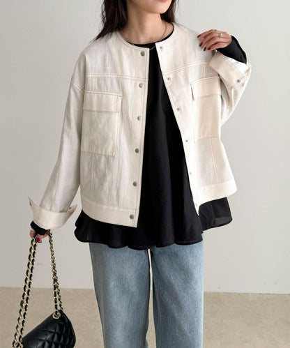 微色調牛仔無領夾克