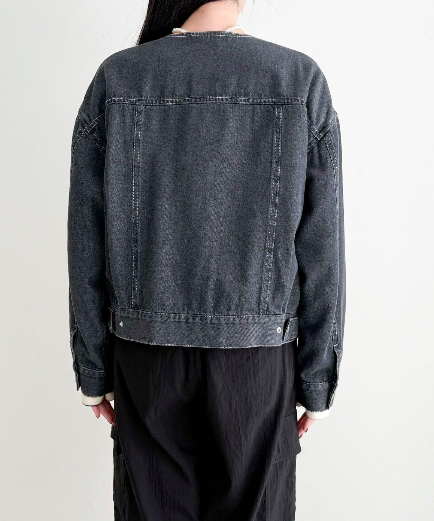 微色調牛仔無領夾克