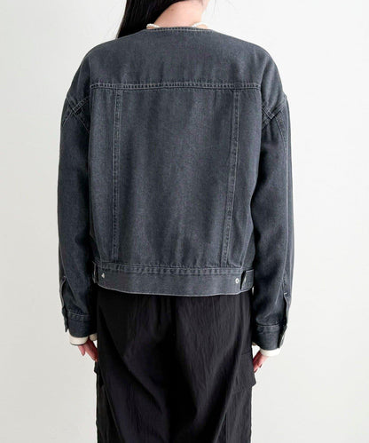 微色調牛仔無領夾克