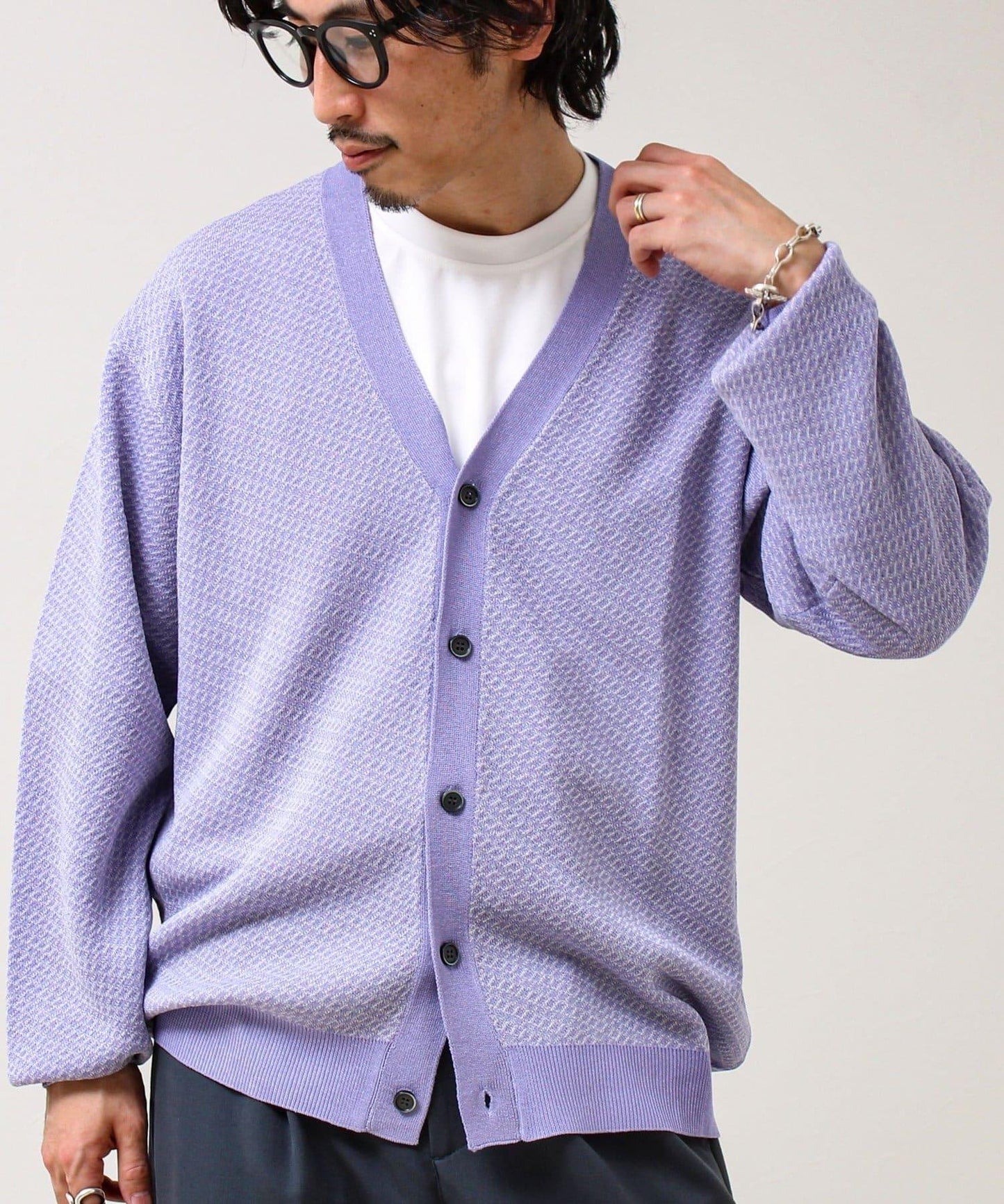 清爽觸感 V領 鳥眼紋 crunchy 針織開衫