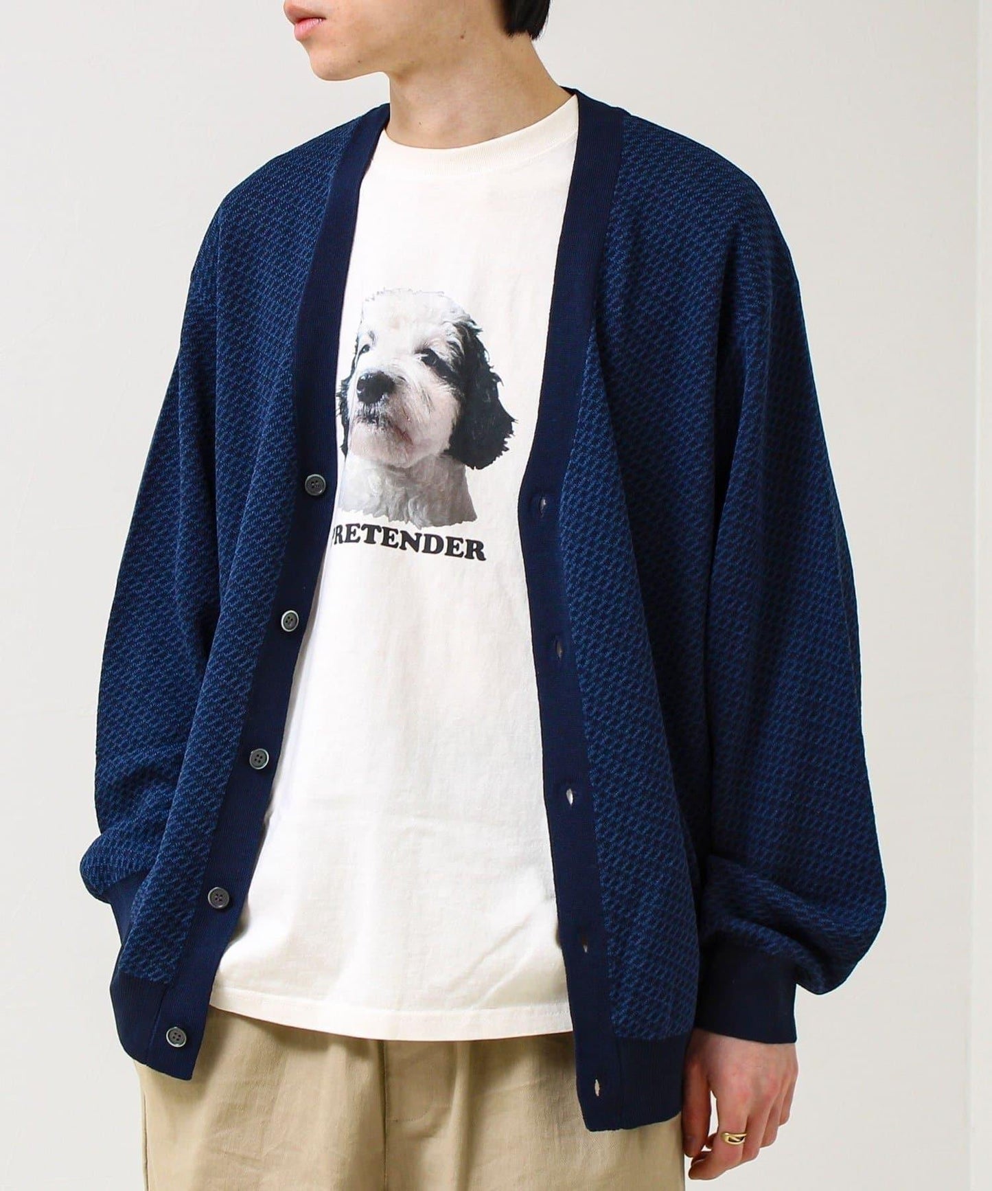 清爽觸感 V領 鳥眼紋 crunchy 針織開衫