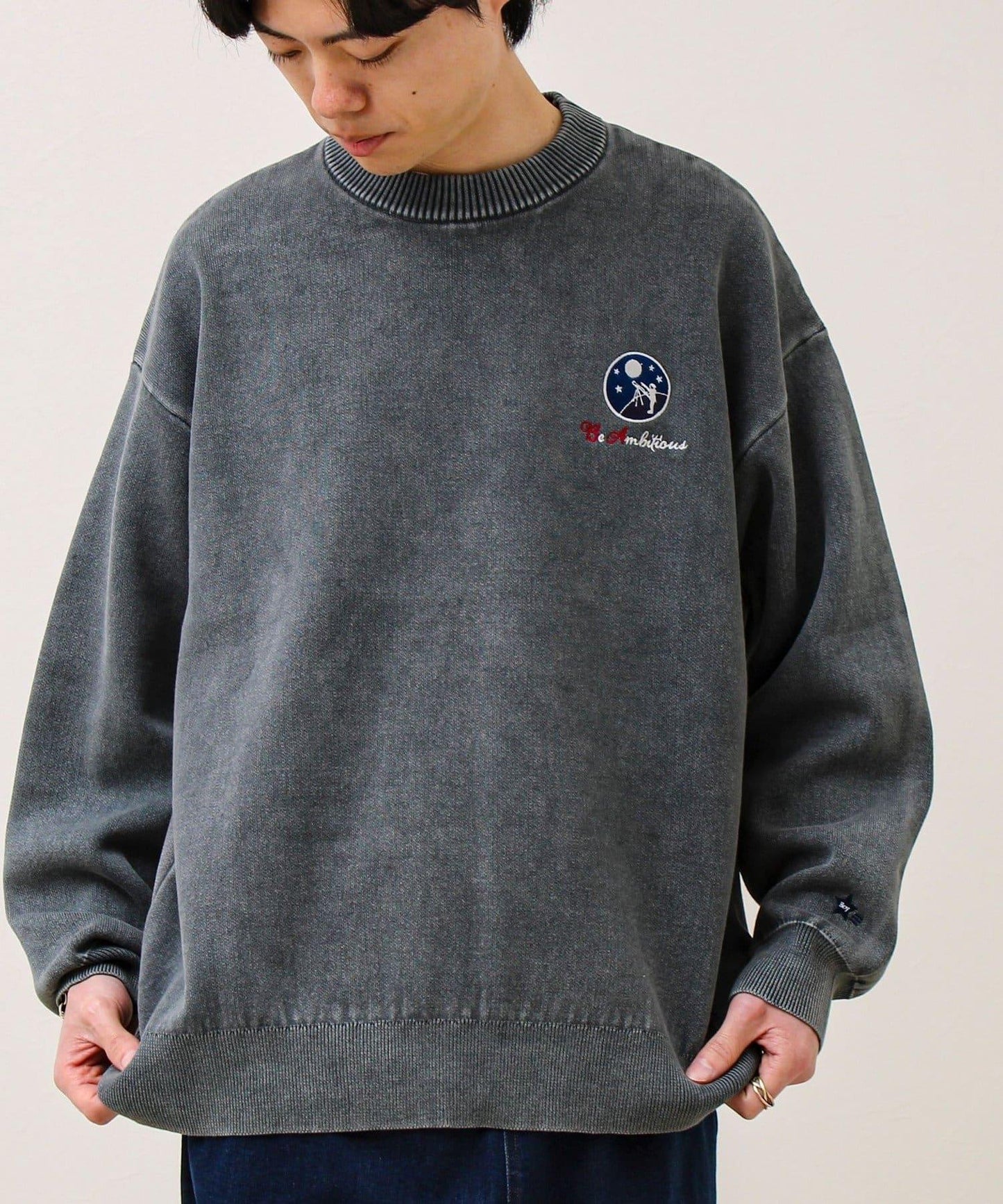 BOY徽標刺繡 雙面 做舊 套頭針織衫