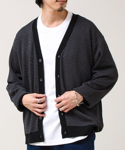 清爽觸感 V領 鳥眼紋 crunchy 針織開衫