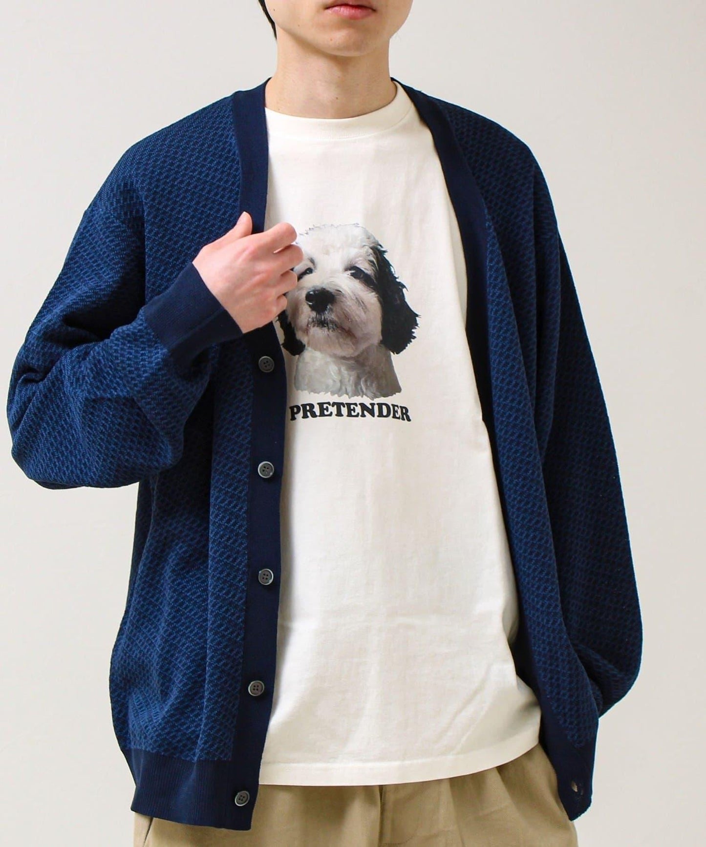 清爽觸感 V領 鳥眼紋 crunchy 針織開衫