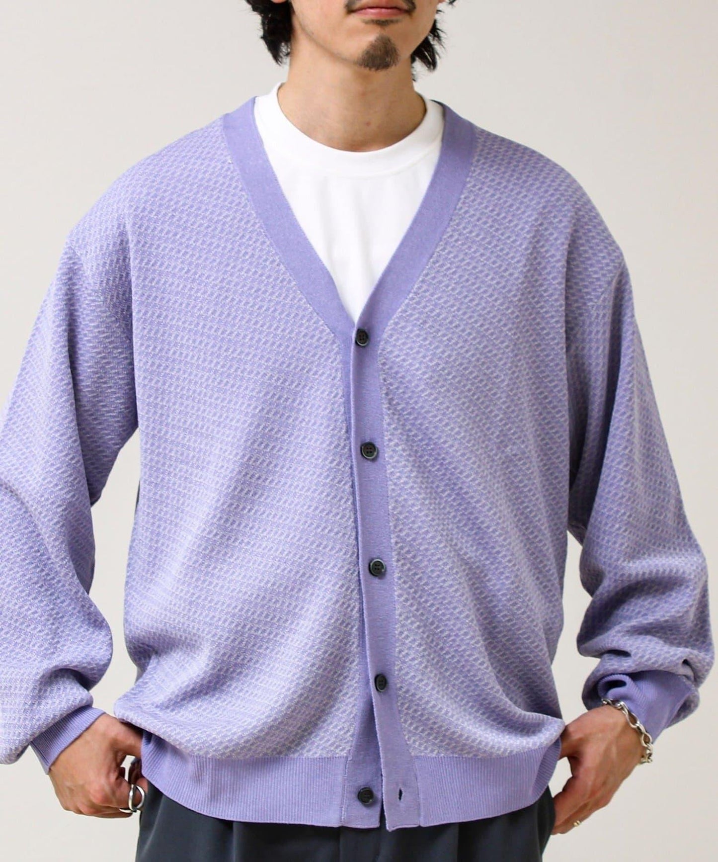 清爽觸感 V領 鳥眼紋 crunchy 針織開衫