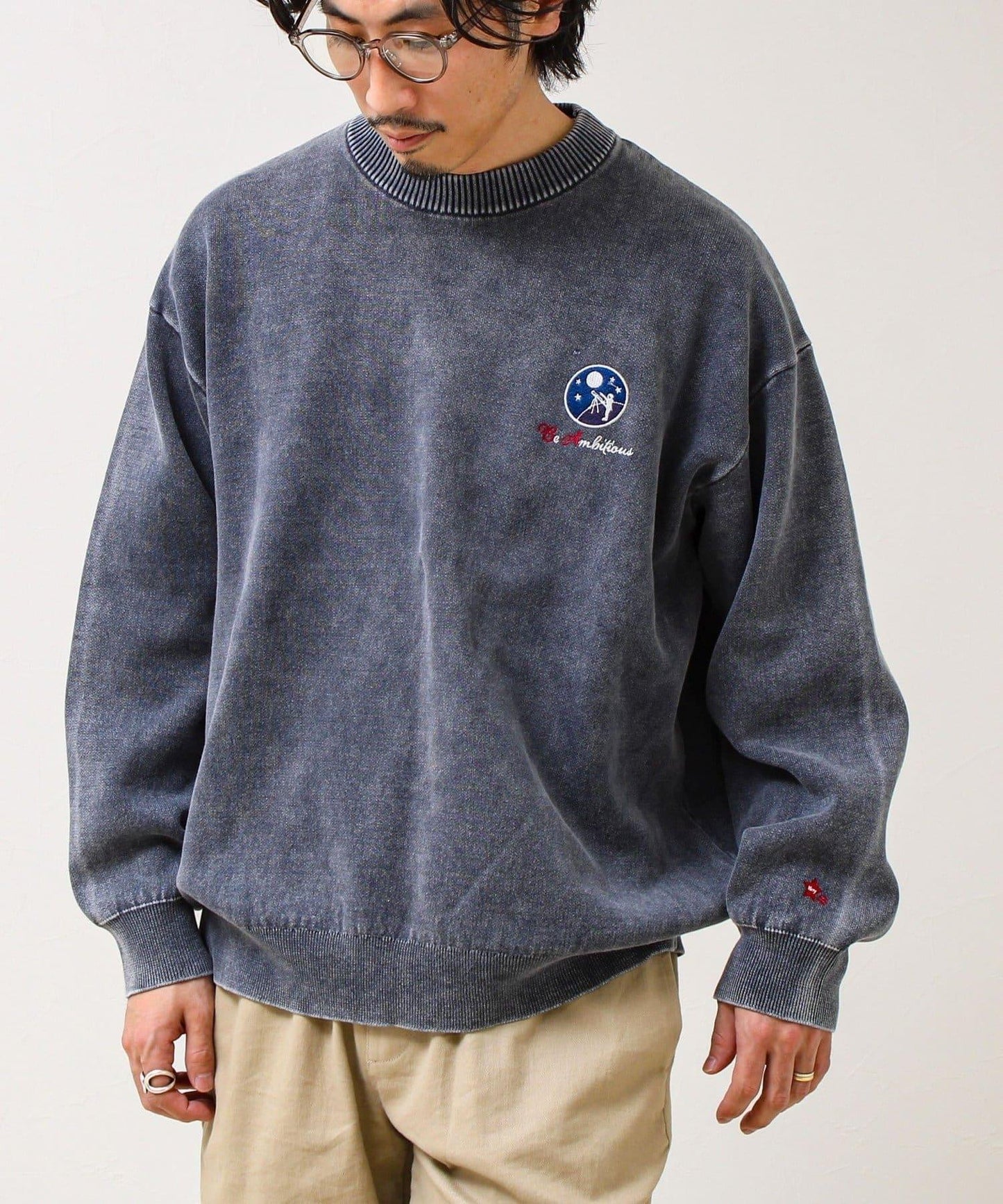 BOY徽標刺繡 雙面 做舊 套頭針織衫