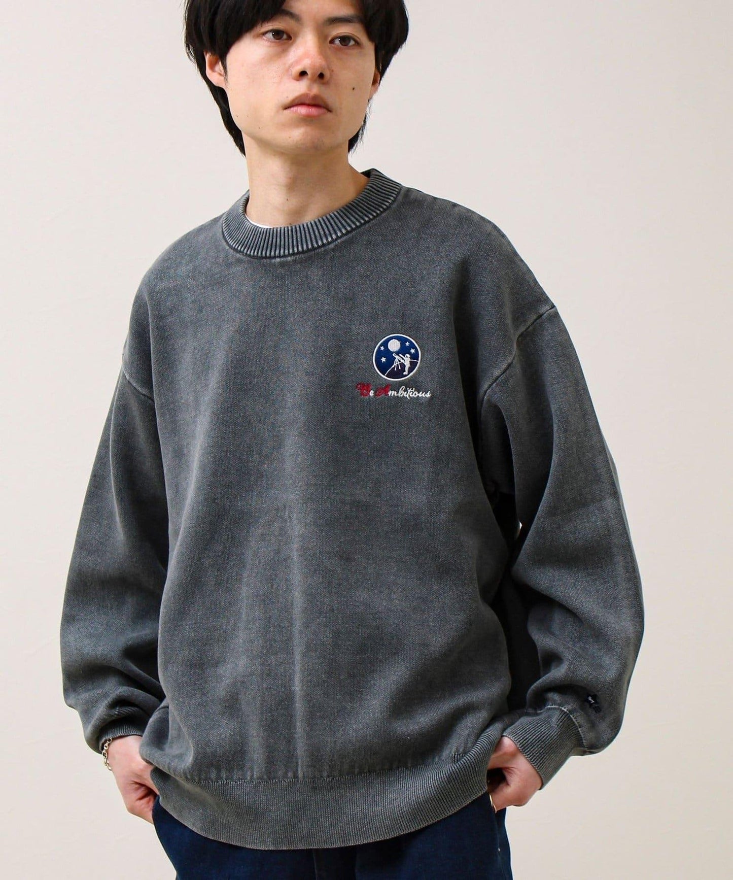 BOY徽標刺繡 雙面 做舊 套頭針織衫