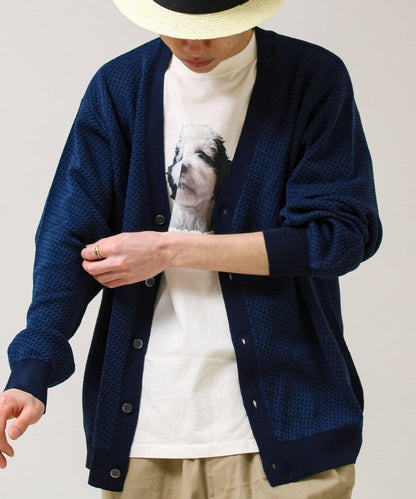 清爽觸感 V領 鳥眼紋 crunchy 針織開衫