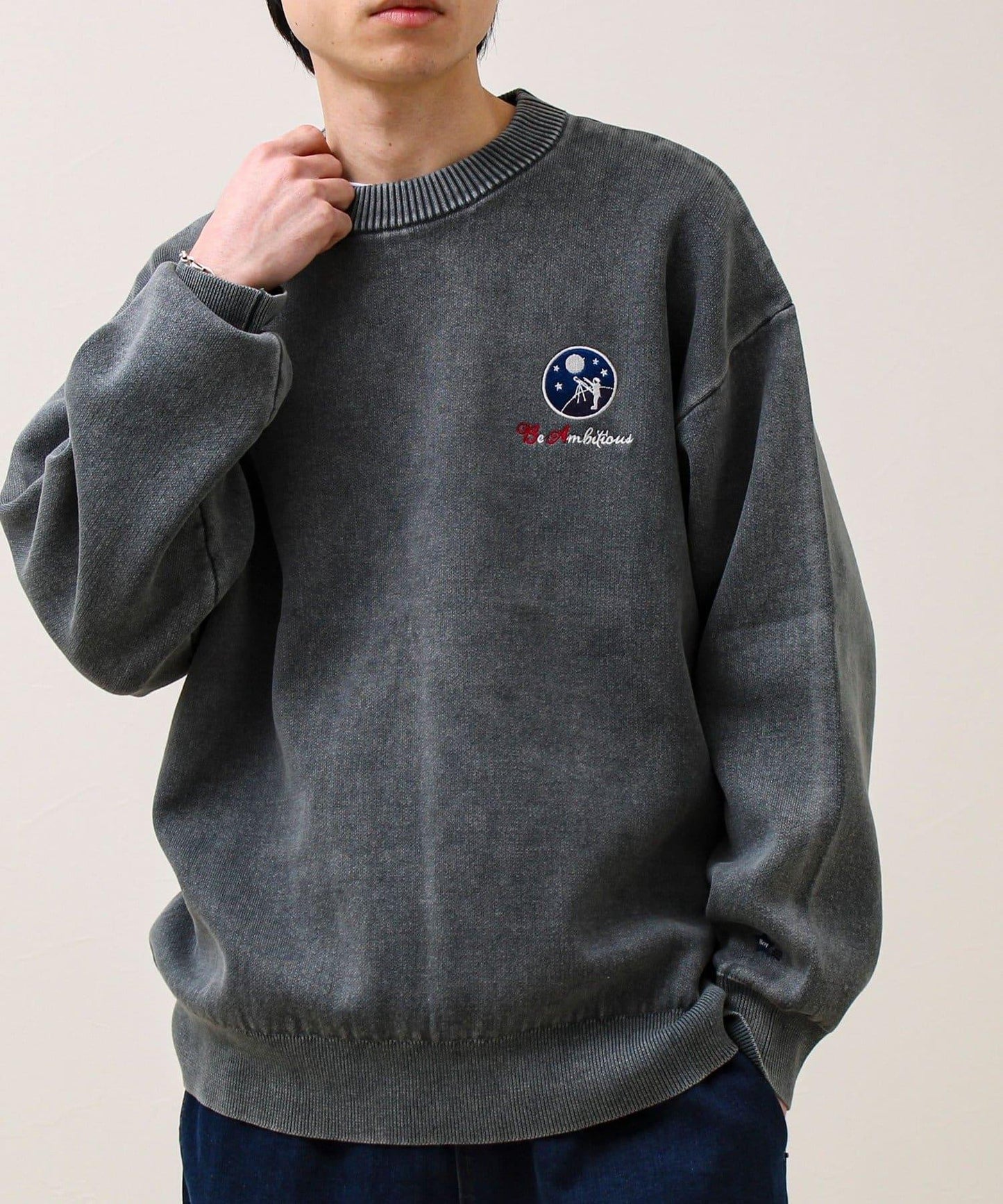 BOY徽標刺繡 雙面 做舊 套頭針織衫