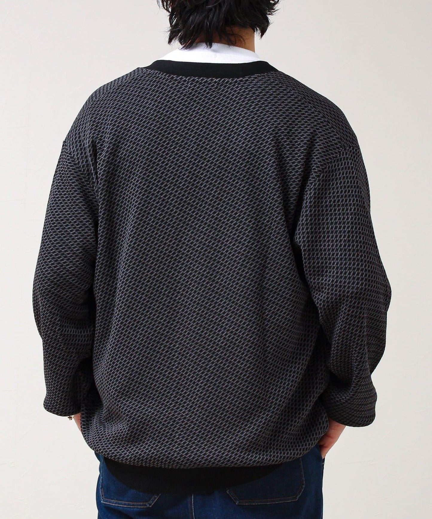 清爽觸感 V領 鳥眼紋 crunchy 針織開衫