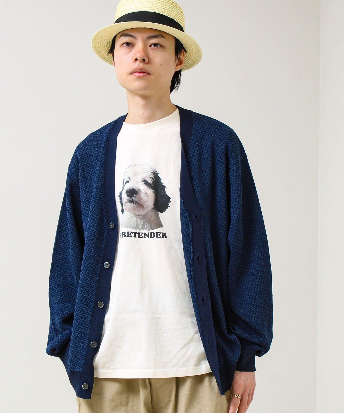 清爽觸感 V領 鳥眼紋 crunchy 針織開衫