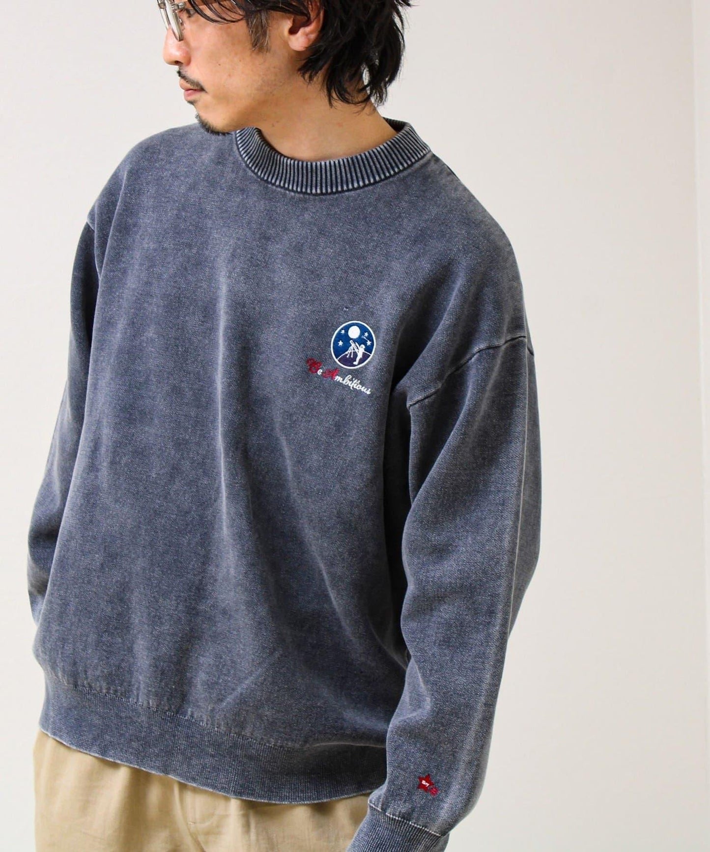 BOY徽標刺繡 雙面 做舊 套頭針織衫