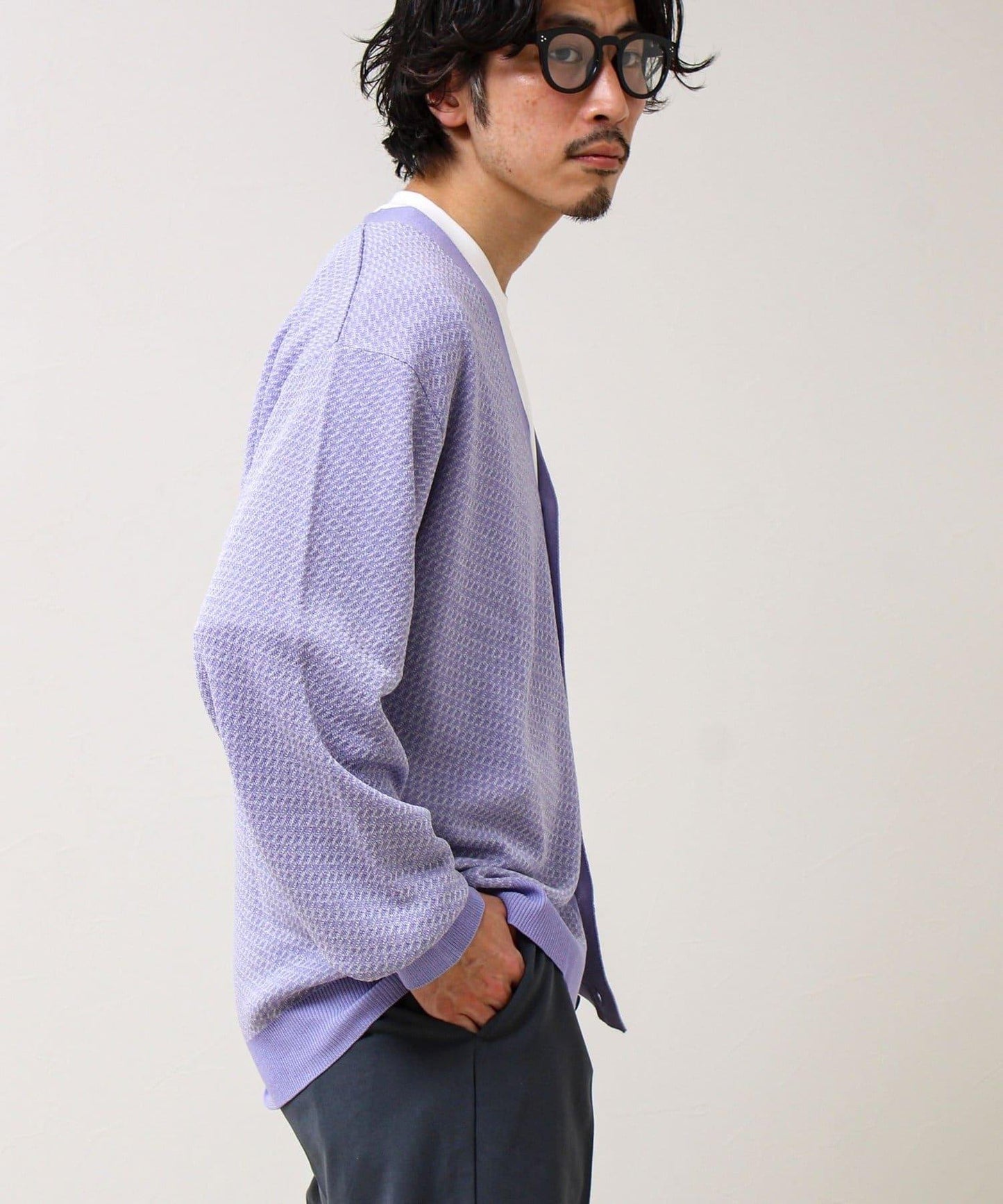 清爽觸感 V領 鳥眼紋 crunchy 針織開衫