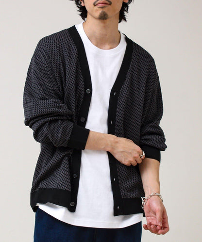 清爽觸感 V領 鳥眼紋 crunchy 針織開衫