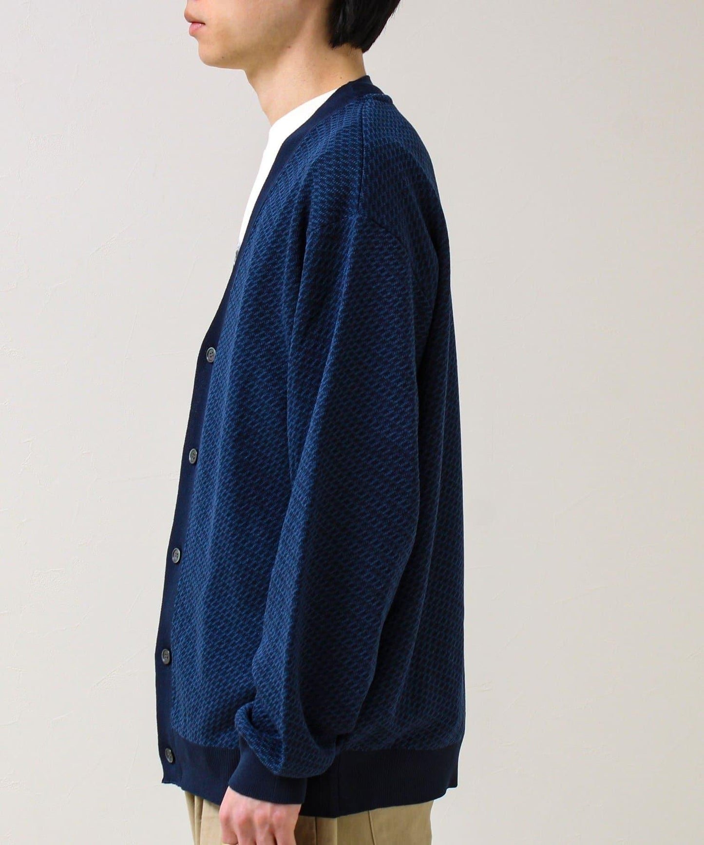 清爽觸感 V領 鳥眼紋 crunchy 針織開衫